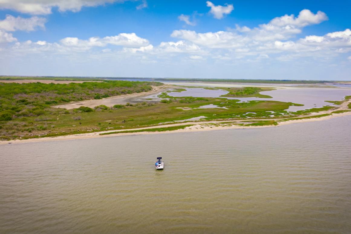 Aerial view of researchers working in Baffin Bay