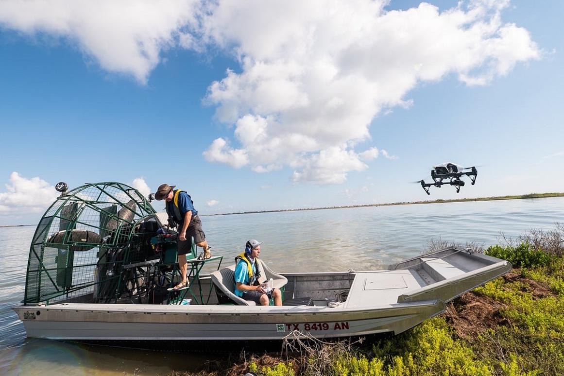 airboat with flying drone